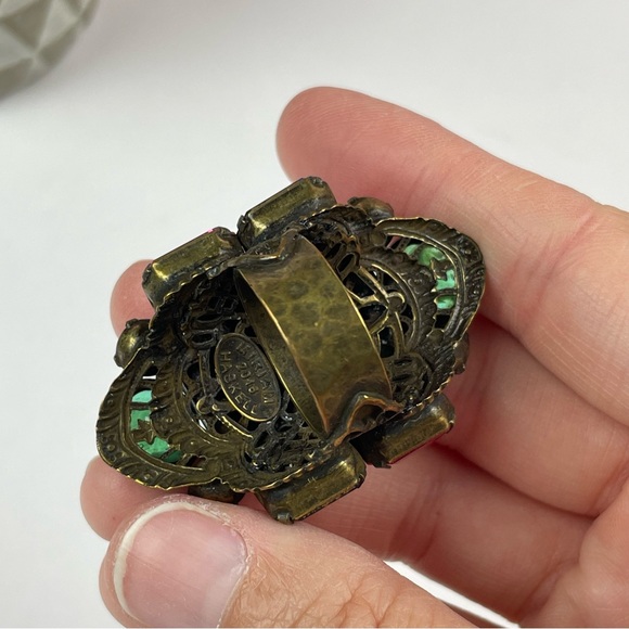 Miriam Haskell 2016 Colorful Green Pink Gold Rhinestone Statement Ring Jewelry - Picture 7 of 10